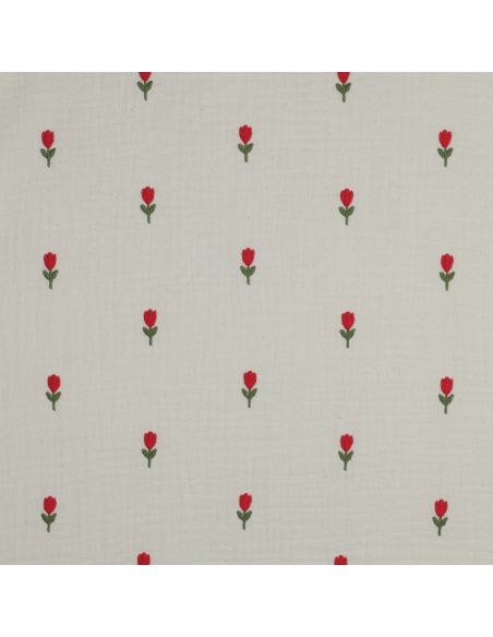 Double gauze fabric embroidered with flowers - Natural