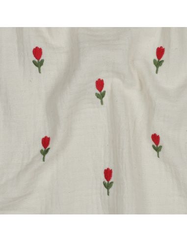 Double gauze fabric embroidered with flowers - Natural