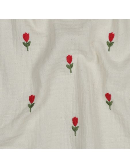 Double gauze fabric embroidered with flowers - Natural