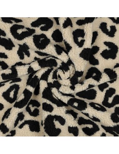 Teddy fur fabric - Black and cream