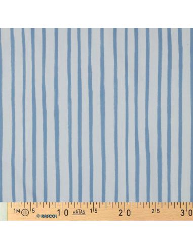 Cotton poplin fabric with stripes - Light blue on a white background