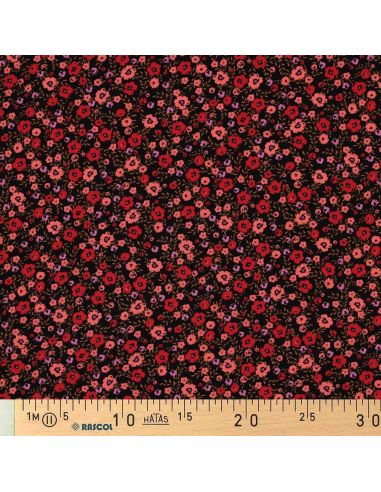 Viscose fabric with small bright flowers - Black