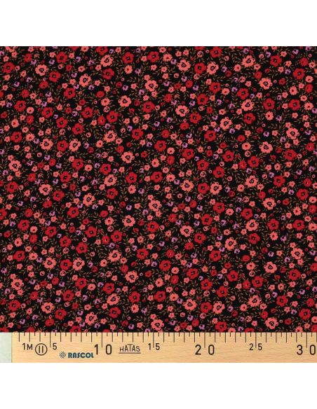 Viscose fabric with small bright flowers - Black