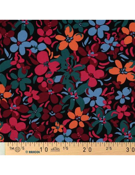 Viscose fabric with vibrant flowers - Black