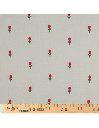 Double gauze fabric embroidered with tulips - Natural