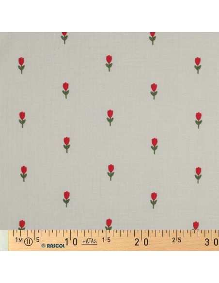 Double gauze fabric embroidered with tulips - Natural