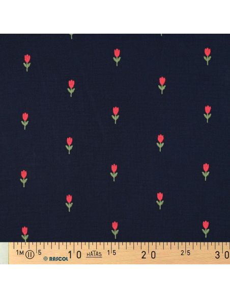 Double gauze fabric embroidered with tulips - Navy
