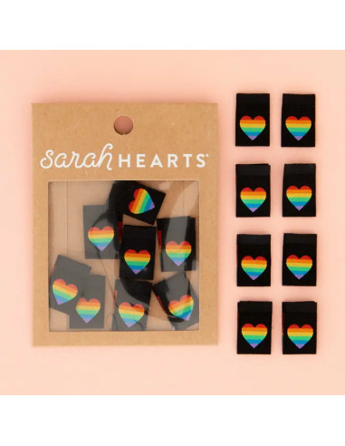 Set of 8 woven labels - Rainbow horizon heart