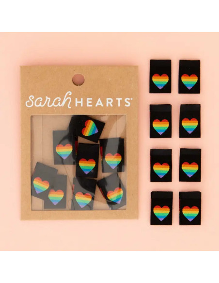 Set of 8 woven labels - Rainbow horizon heart