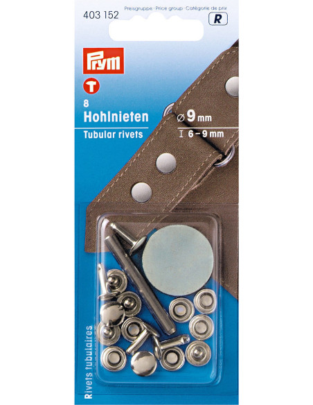 Set of 8 tubular rivets with 6-9 mm drilling tool