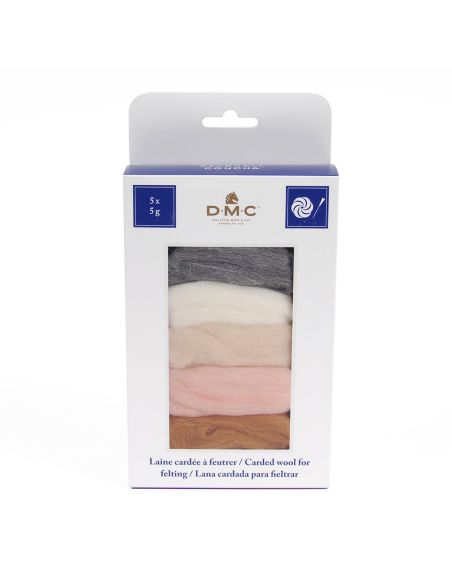 Pack of 5 carded felting wools DMC - Seashell