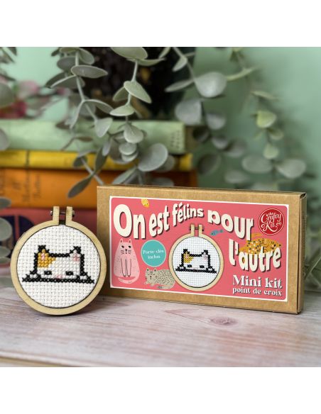 Mini cross-stitch embroidery kit - we are purrfect for each other