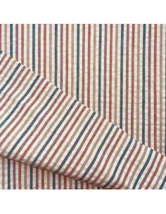 Fine striped seersucker fabric - Peach and toffee