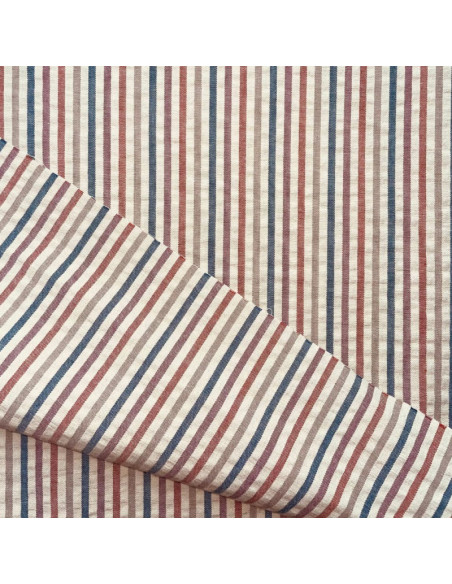 Fine striped seersucker fabric - Peach and toffee