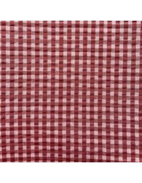 Plaid Seersucker Fabric - Bordeaux and Tea Rose