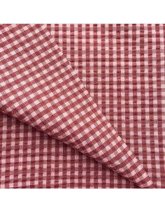 Plaid Seersucker Fabric - Bordeaux and Tea Rose