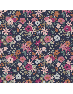 Cotton poplin fabric - Olga navy and pink 2