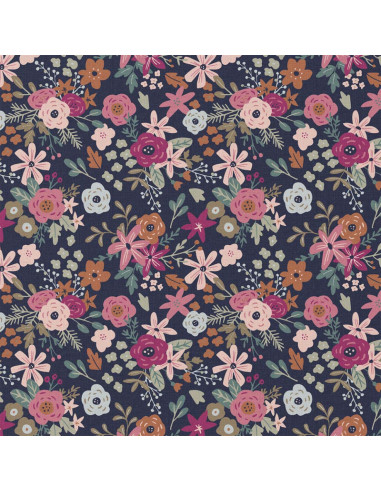 Cotton poplin fabric - Olga navy and pink