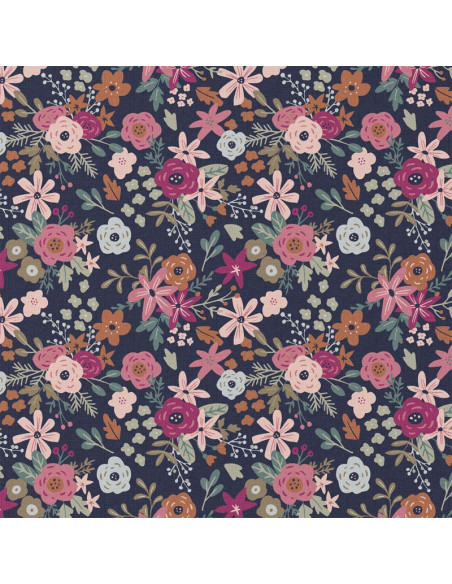 Cotton poplin fabric - Olga navy and pink