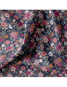 Cotton poplin fabric - Olga navy and pink