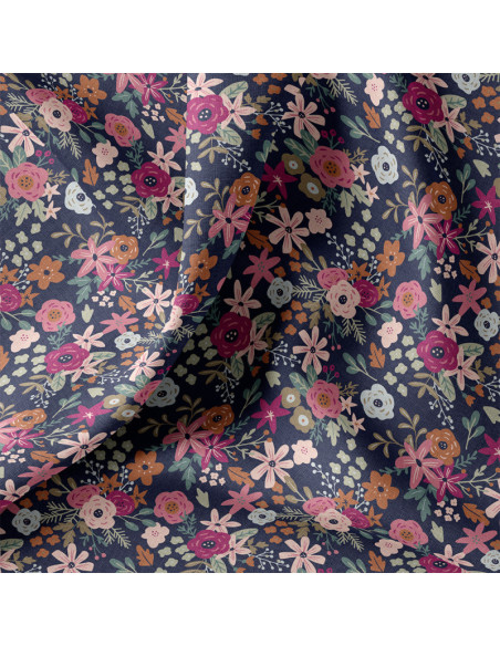 Cotton poplin fabric - Olga navy and pink