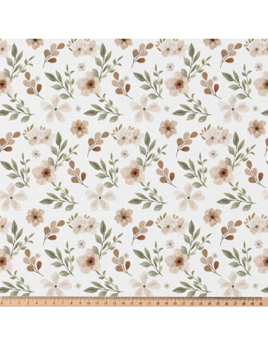 Cotton poplin fabric - Zada white and natural