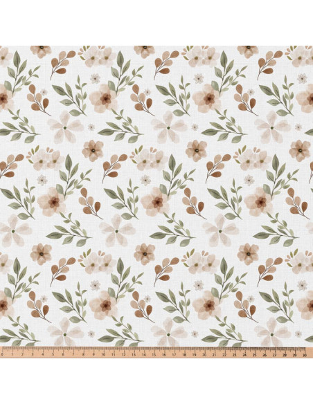 Cotton poplin fabric - Zada white and natural