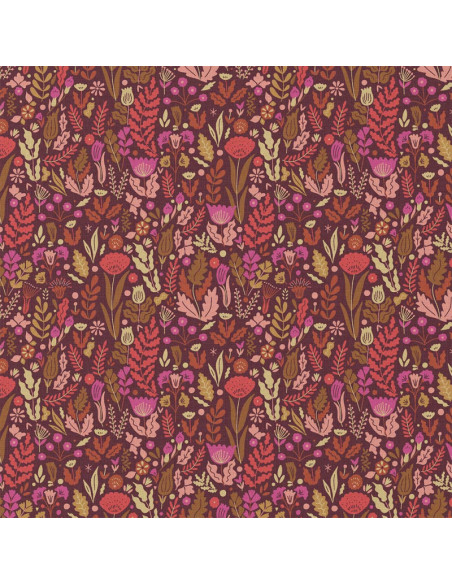 Cotton poplin fabric - Malvina chocolate and pink
