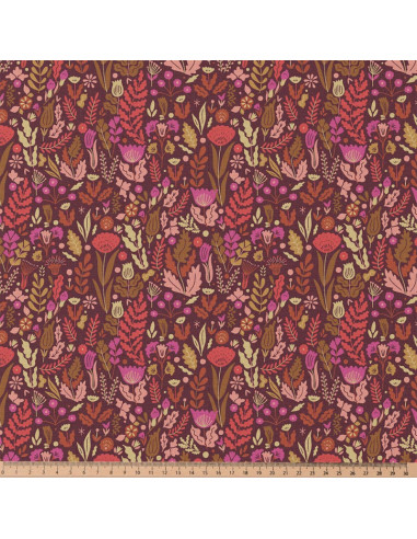 Cotton poplin fabric - Malvina chocolate and pink