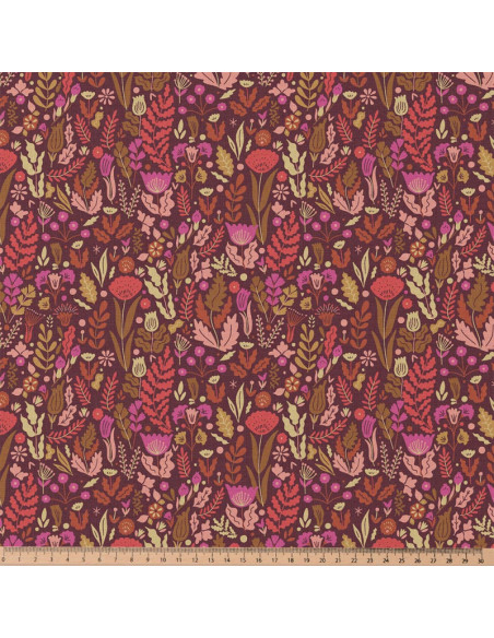 Cotton poplin fabric - Malvina chocolate and pink