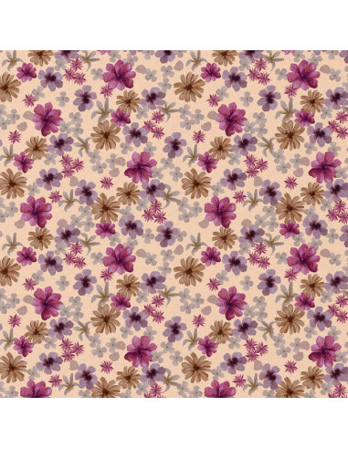Cotton poplin fabric - Violet and peach Aster