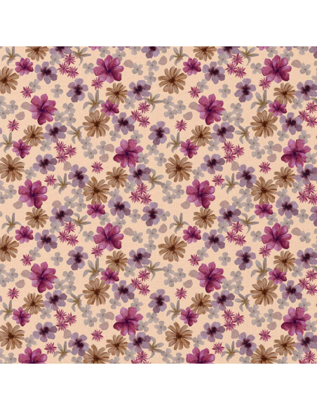 Cotton poplin fabric - Violet and peach Aster