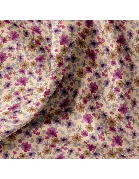 Cotton poplin fabric - Violet and peach Aster