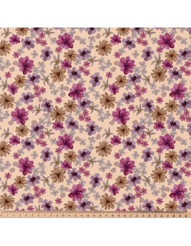 Cotton poplin fabric - Violet and peach Aster