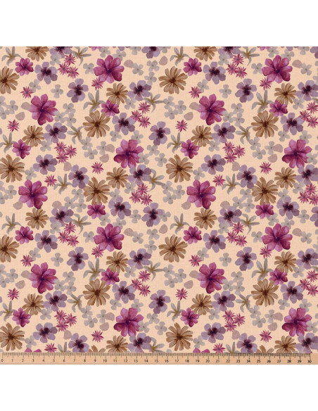 Cotton poplin fabric - Violet and peach Aster