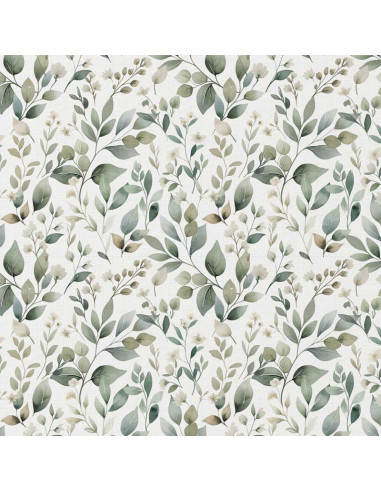 Cotton poplin fabric - Luara white and green