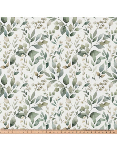 Cotton poplin fabric - Luara white and green