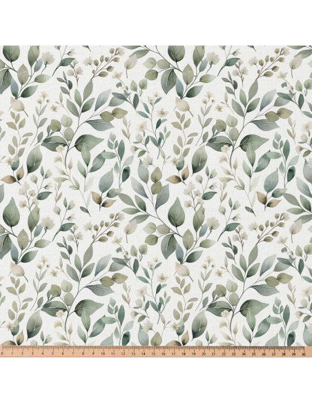 Cotton poplin fabric - Luara white and green