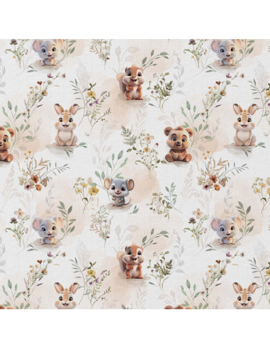 Cotton poplin fabric - Zamours white and natural