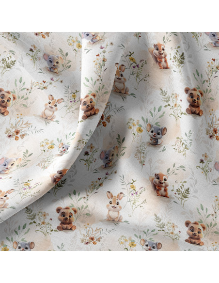 Cotton poplin fabric - Zamours white and natural