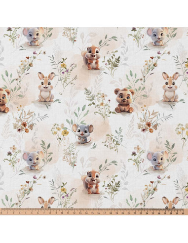 Cotton poplin fabric - Zamours white and natural