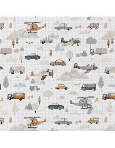 Cotton poplin fabric - White and linen road trip