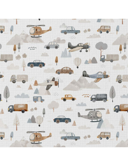 Cotton poplin fabric - White and linen road trip