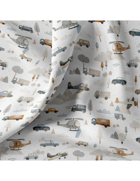 Cotton poplin fabric - White and linen road trip
