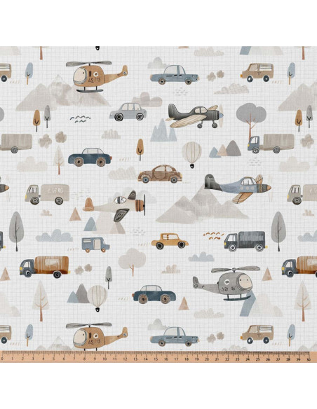 Cotton poplin fabric - White and linen road trip