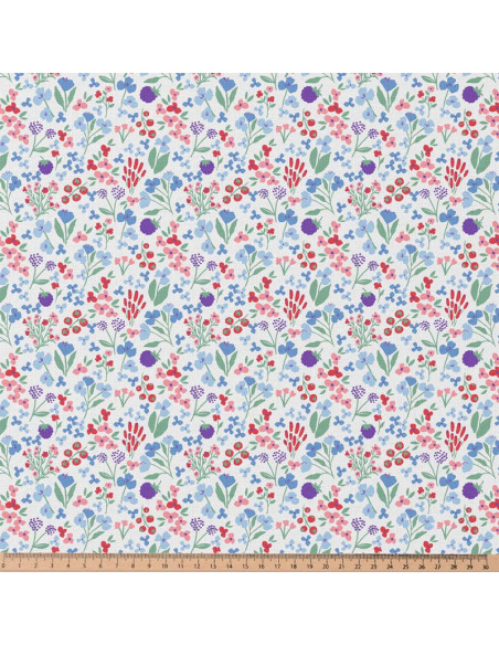 Cotton poplin fabric - Céline white and blue