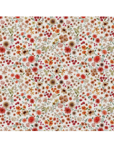 Cotton poplin fabric - Hortense ecru and red 2