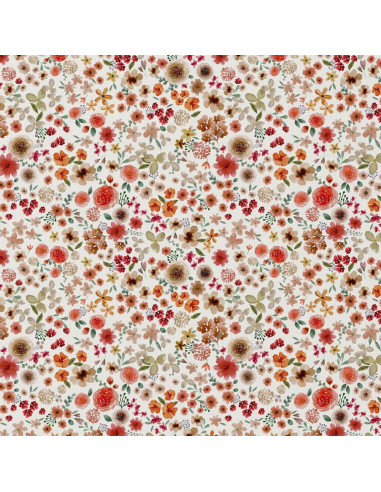 Cotton poplin fabric - Ecru and red Hortense