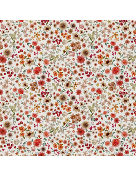 Cotton poplin fabric - Ecru and red Hortense