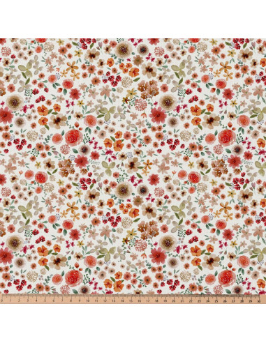 Cotton poplin fabric - Ecru and red Hortense